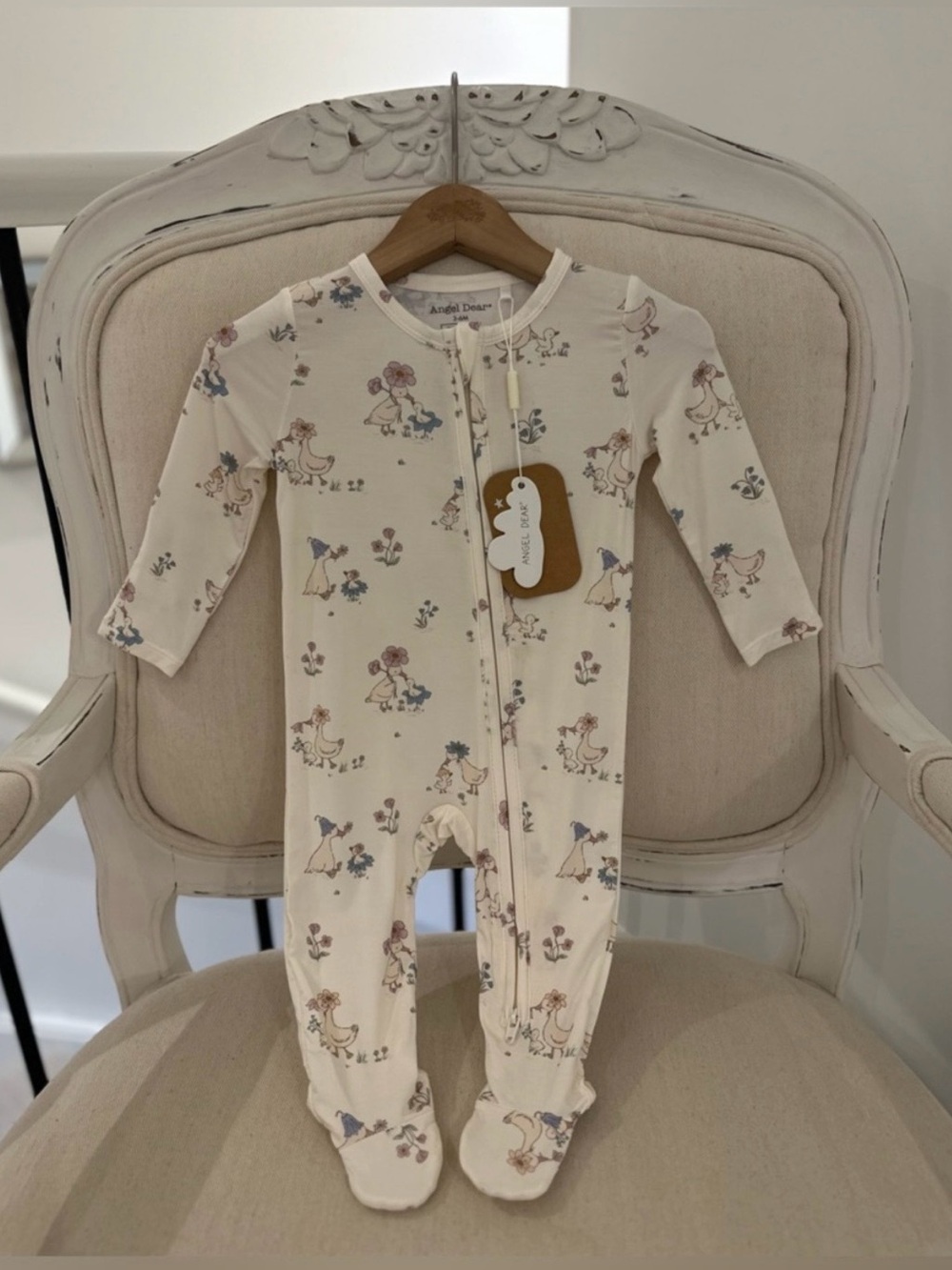 🤍 3~6 Mth Flower Ducklings 2 Way Zipper Footie Angel Dear NWT
